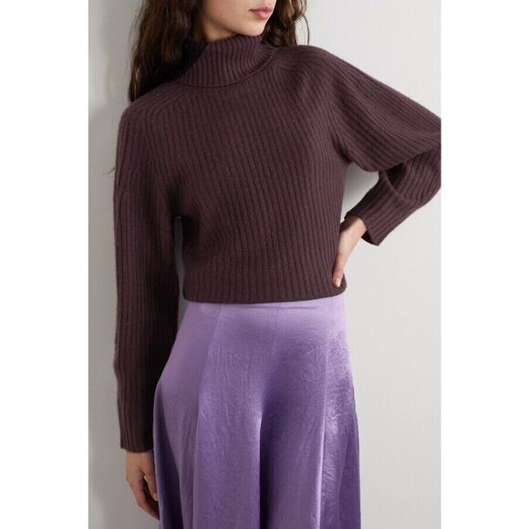 Vince NWT Women's Chunky Open-back Ribbed Cashmere Turtleneck Plum Sweater S - Picture 1 of 7